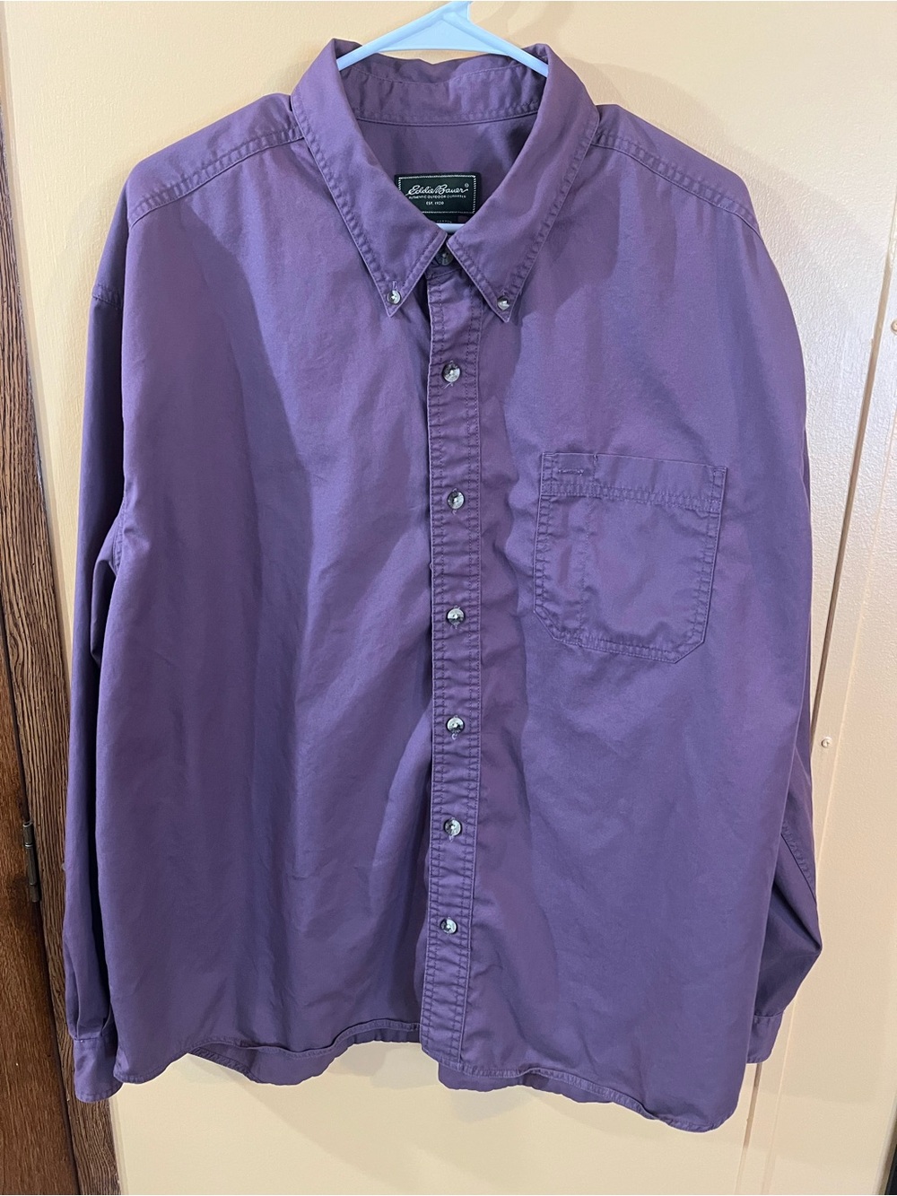 Eddie Bauer Men’s XXL Purple Long-Sleeve Button-Down Pocket Shirt 100% Cotton